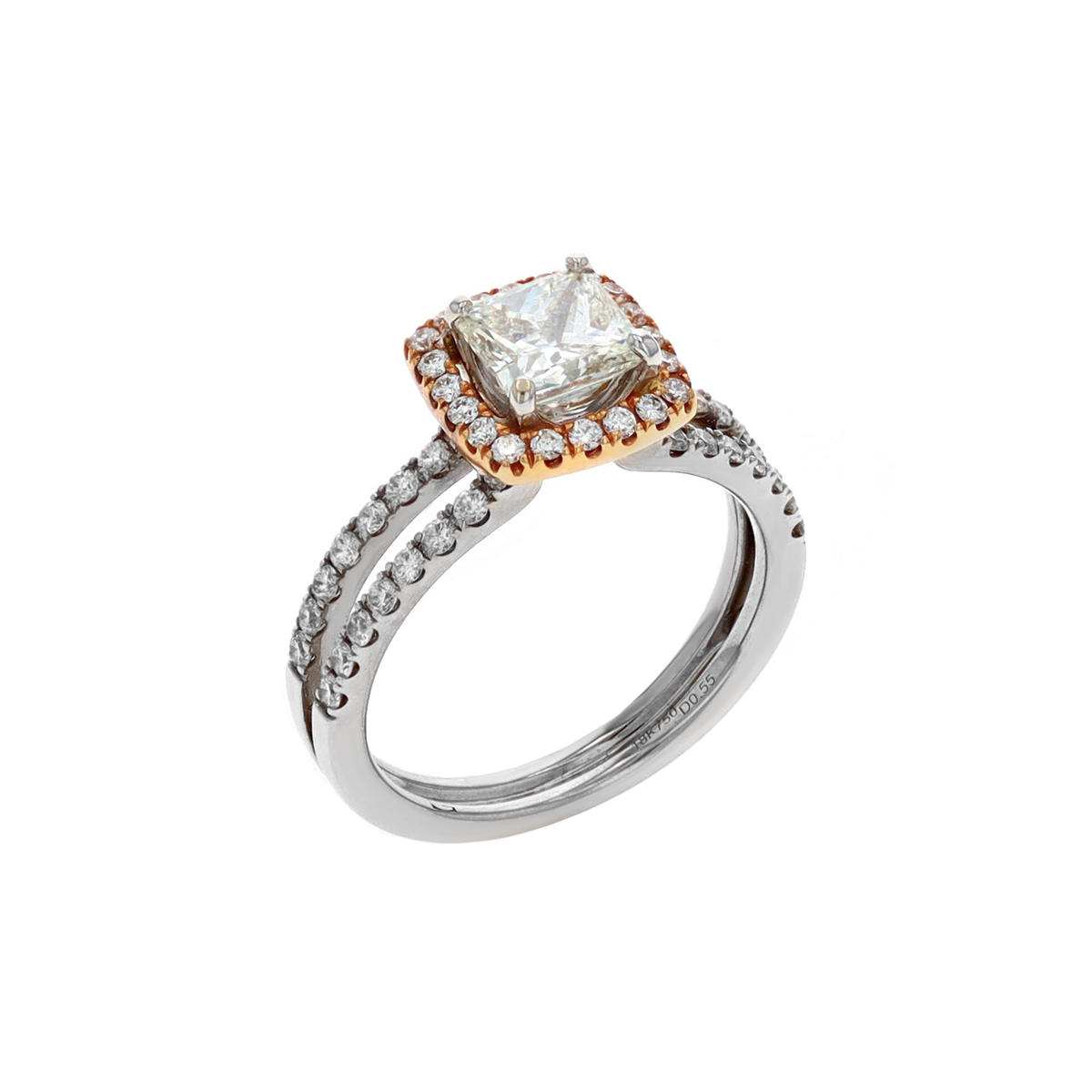 18K Two-Tone Princess-Cut Diamond Engagement Ring