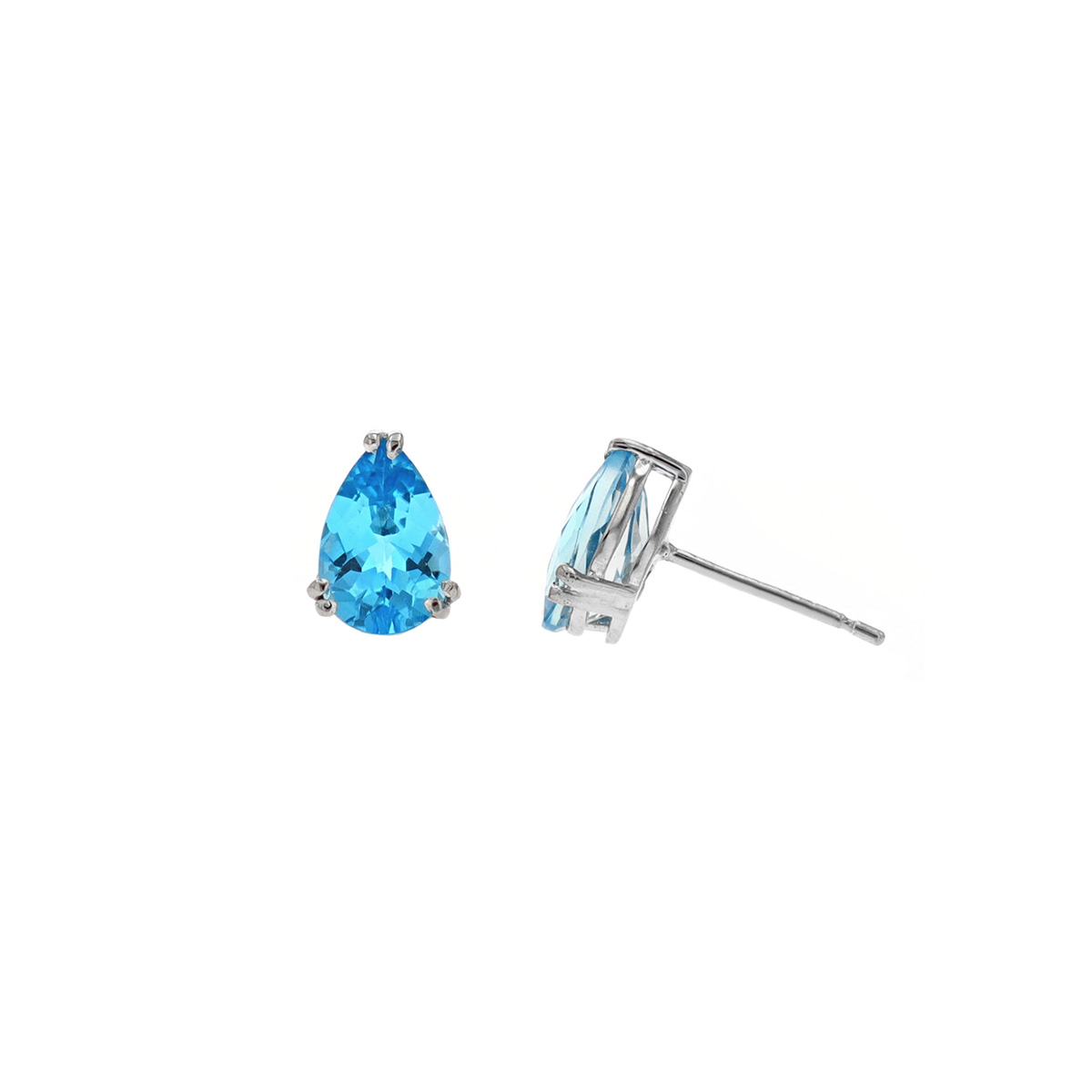 Sterling Silver Pear Swiss Blue Topaz Stud Earrings