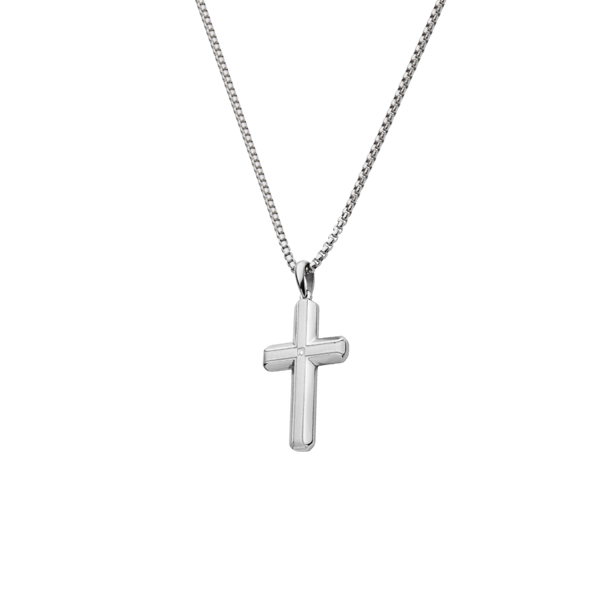 Stainless Steel Diamond Cross and 24" Inch Chain