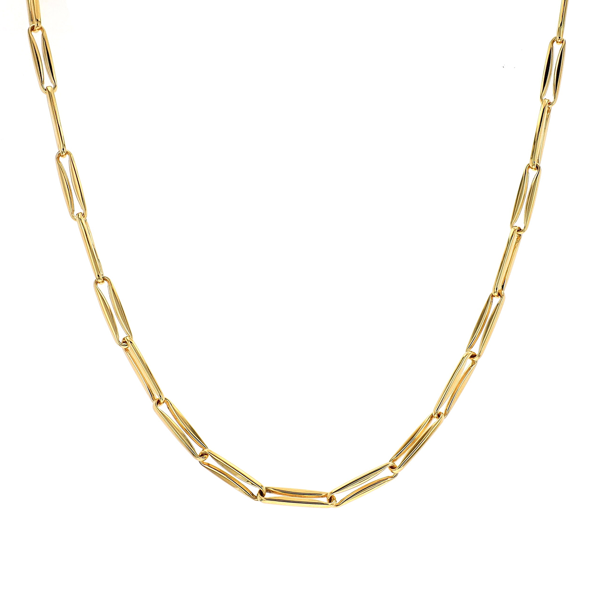 18K Yellow Gold Paper Clip Link Necklace