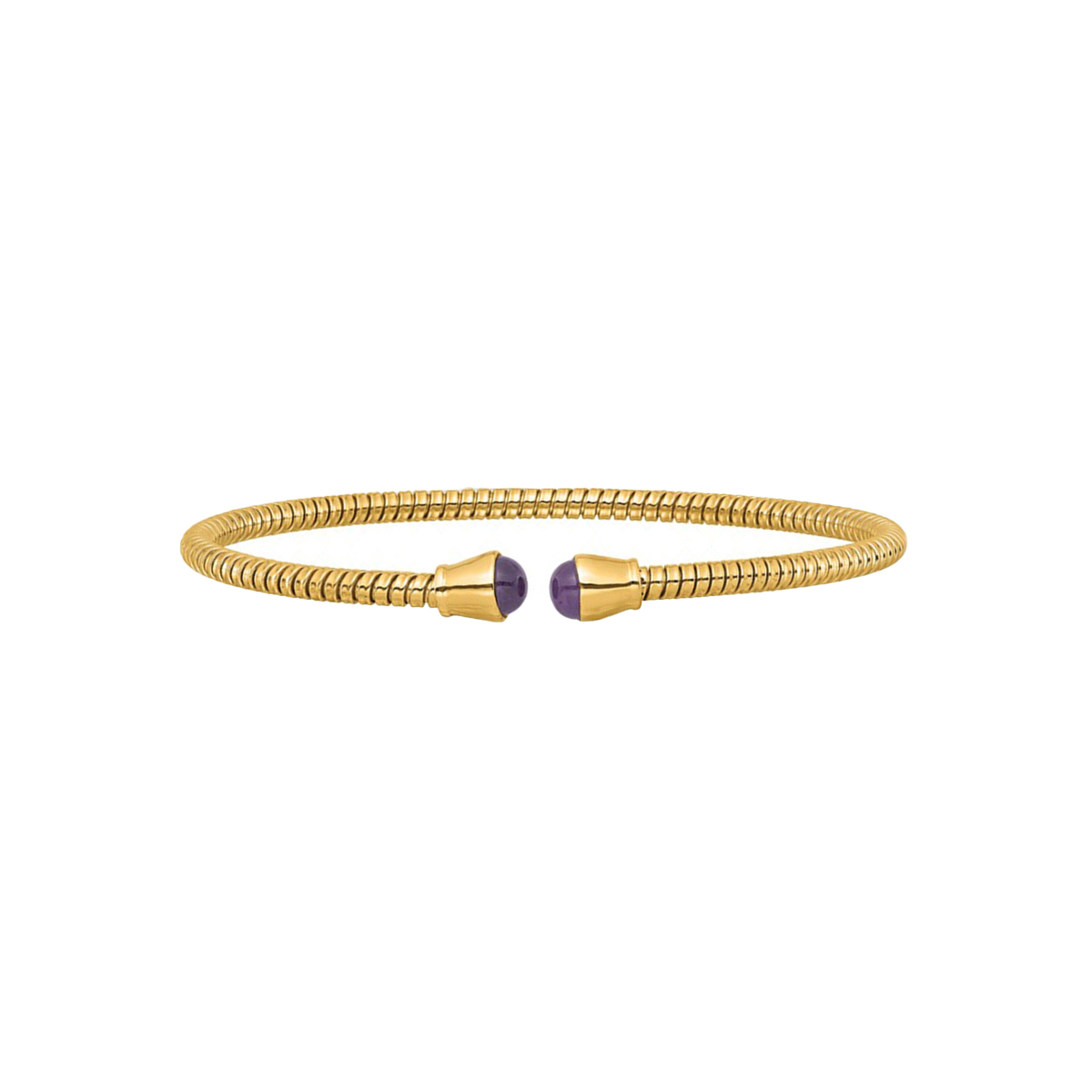 14K Yellow Gold Grooved Cuff Amethyst Bracelet