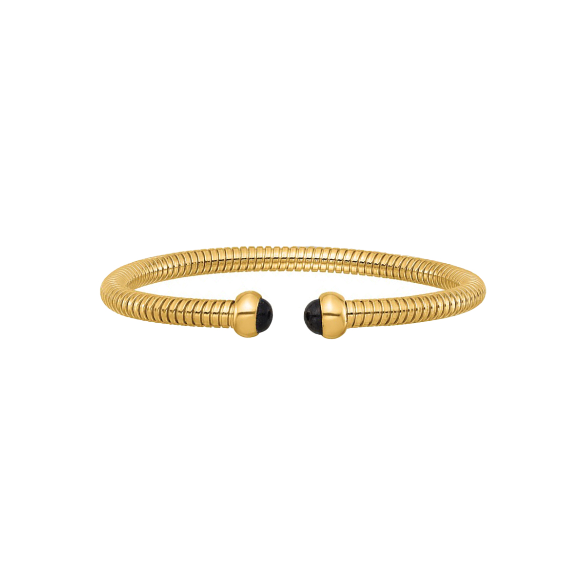 14K Yellow Gold Grooved Onyx Cuff Bracelet