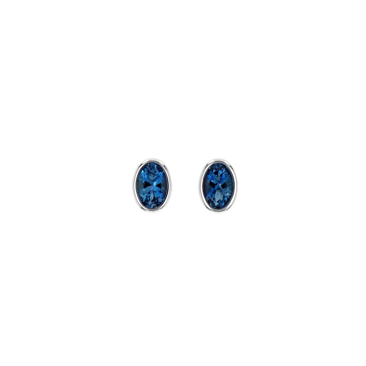 14K White Gold Oval Aquamarine Bezel Stud Earrings