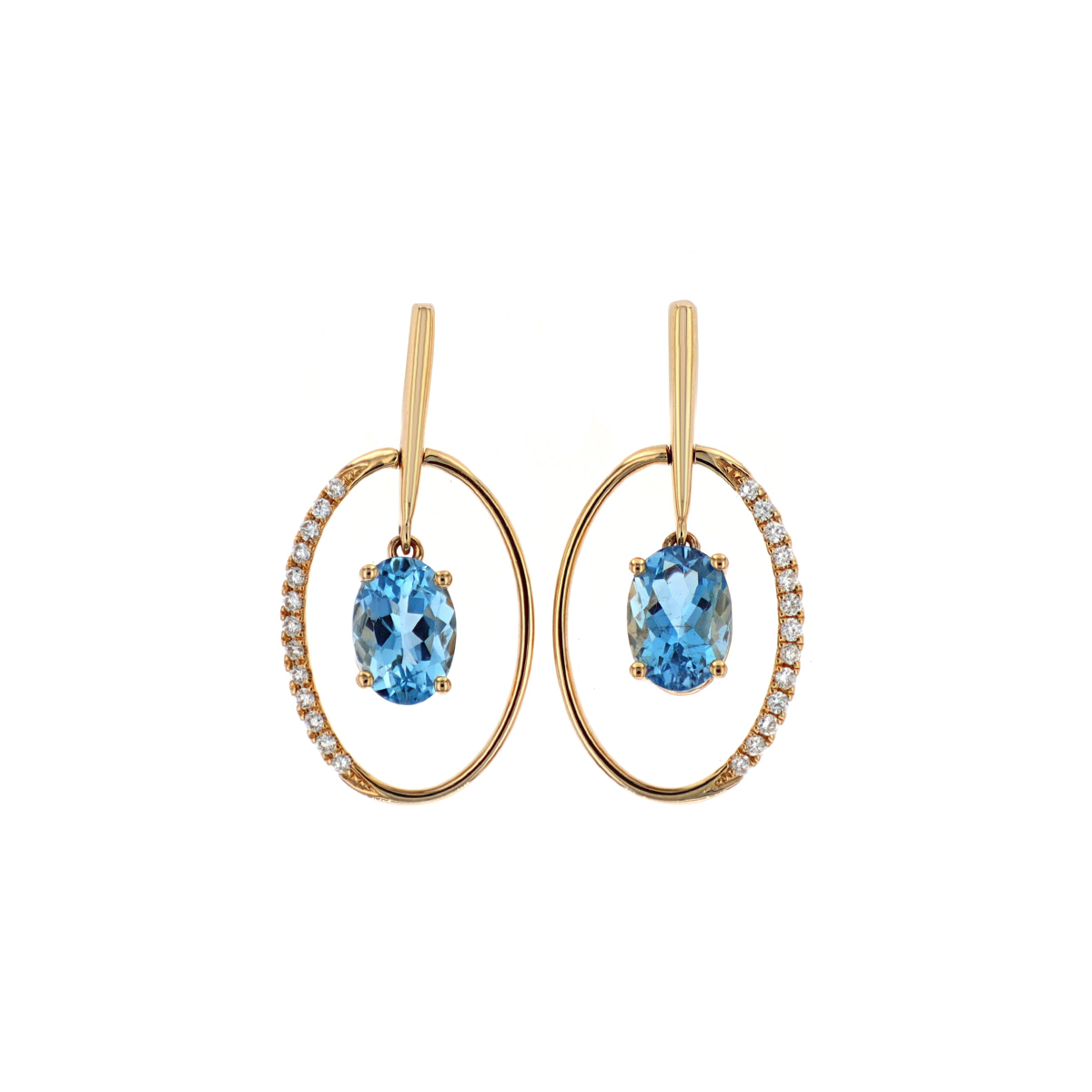 14K Yellow Gold Oval Aquamarine and Diamond Earrings