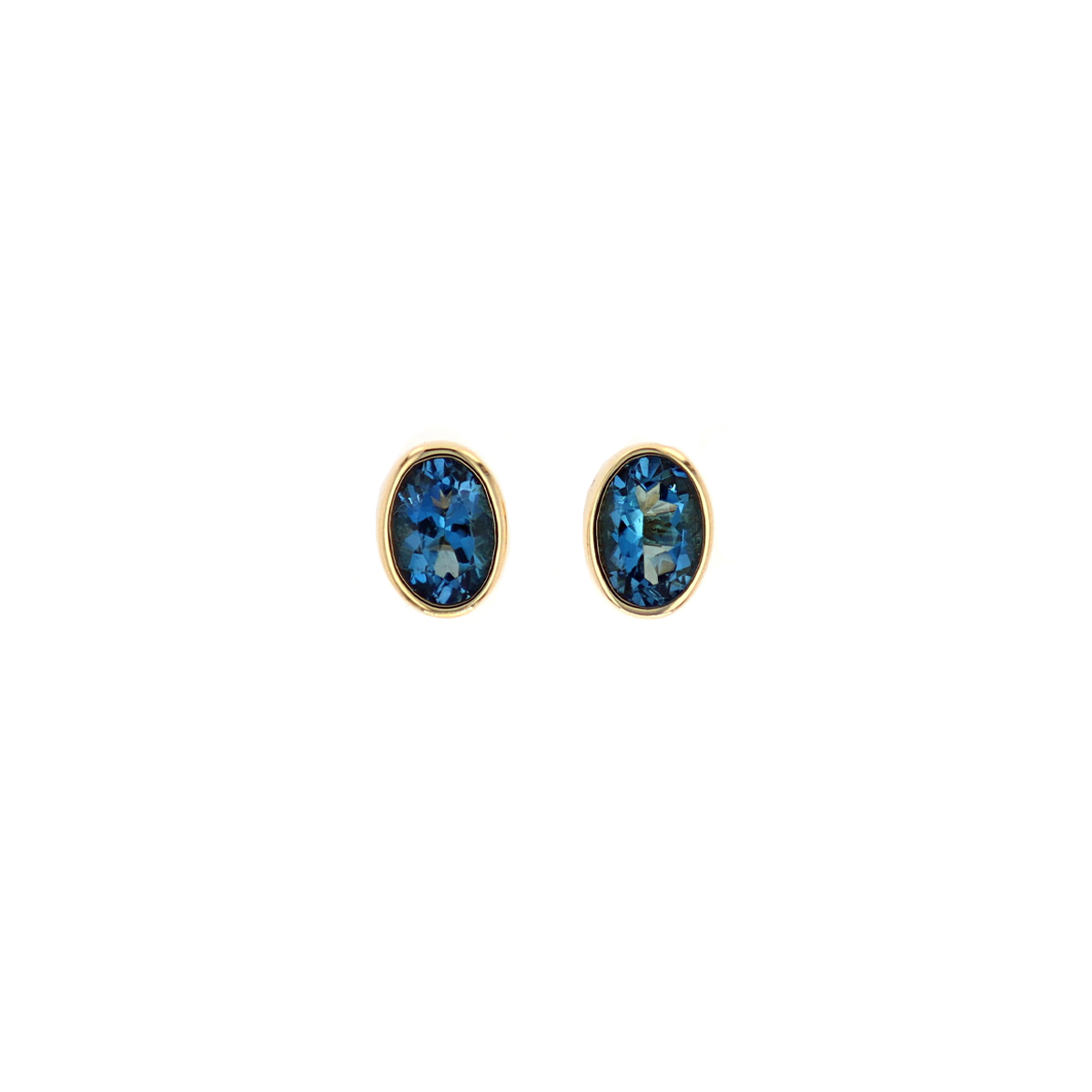 14K Yellow Gold Oval Aquamarine Bezel Stud Earrings