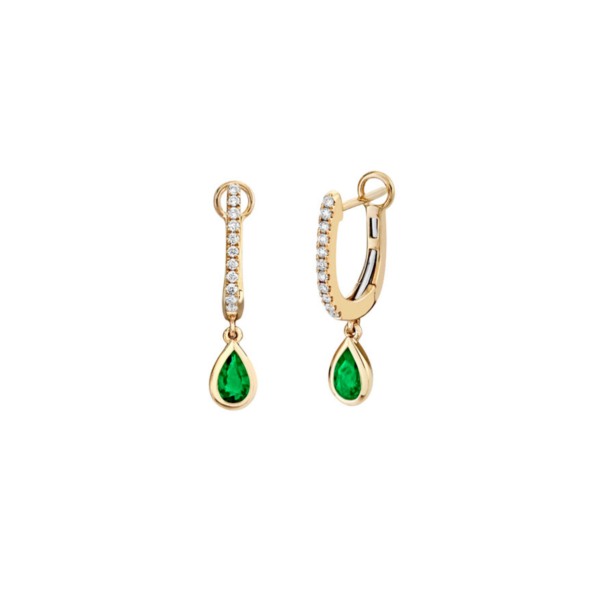 14K Yellow Gold Pear Emerald and Diamond Earrings