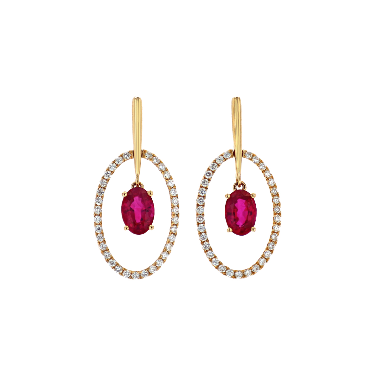 14K Yellow Gold Ruby and Diamond Open Oval Earrings