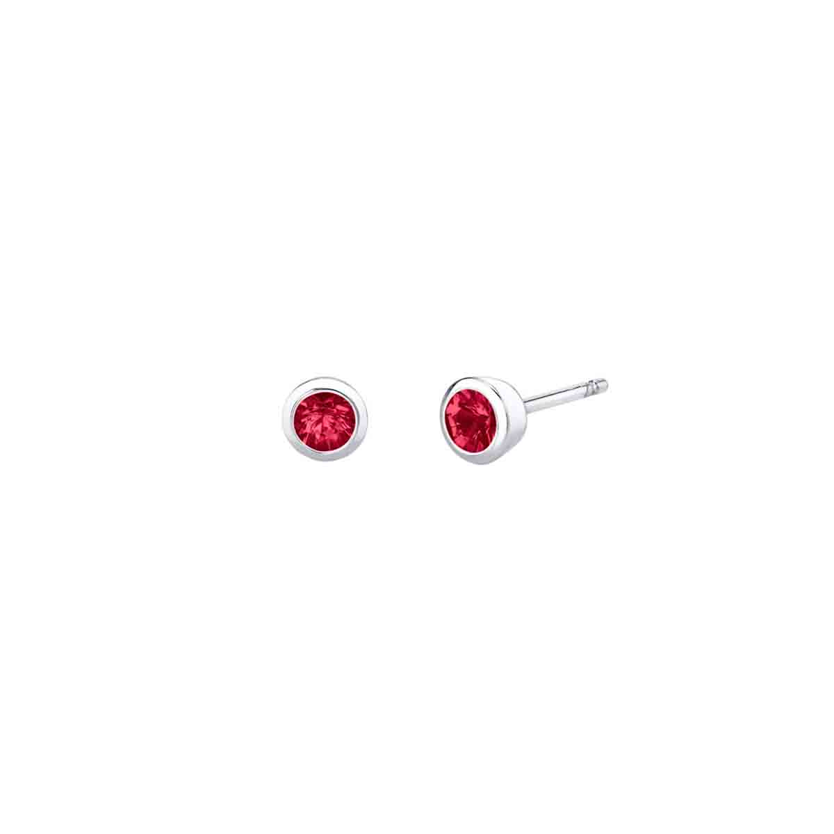 14K White Gold Ruby Bezel-Set Stud Earrings