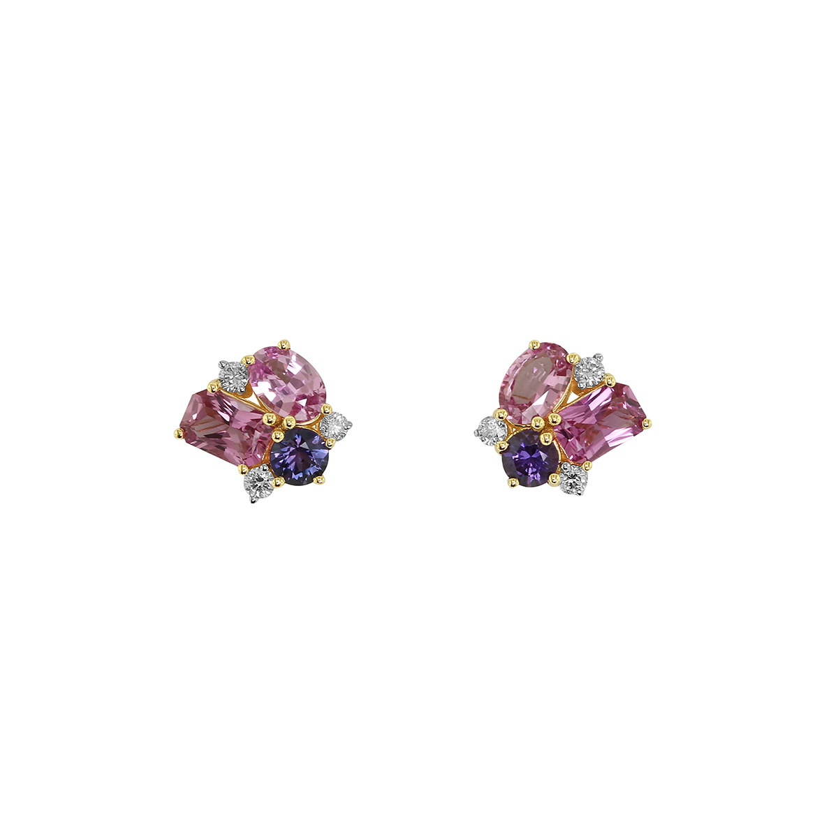 14K Yellow Gold Pink & Purple Sapphire and Diamond Earrings