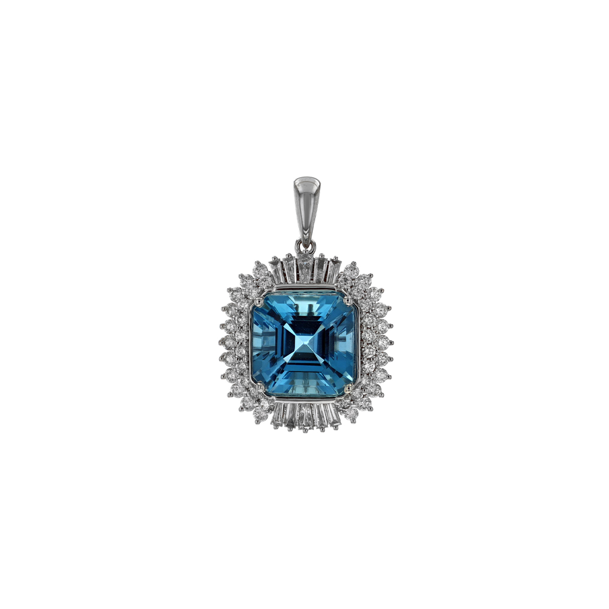 14K White Gold Asher Aquamarine and Diamond Pendant