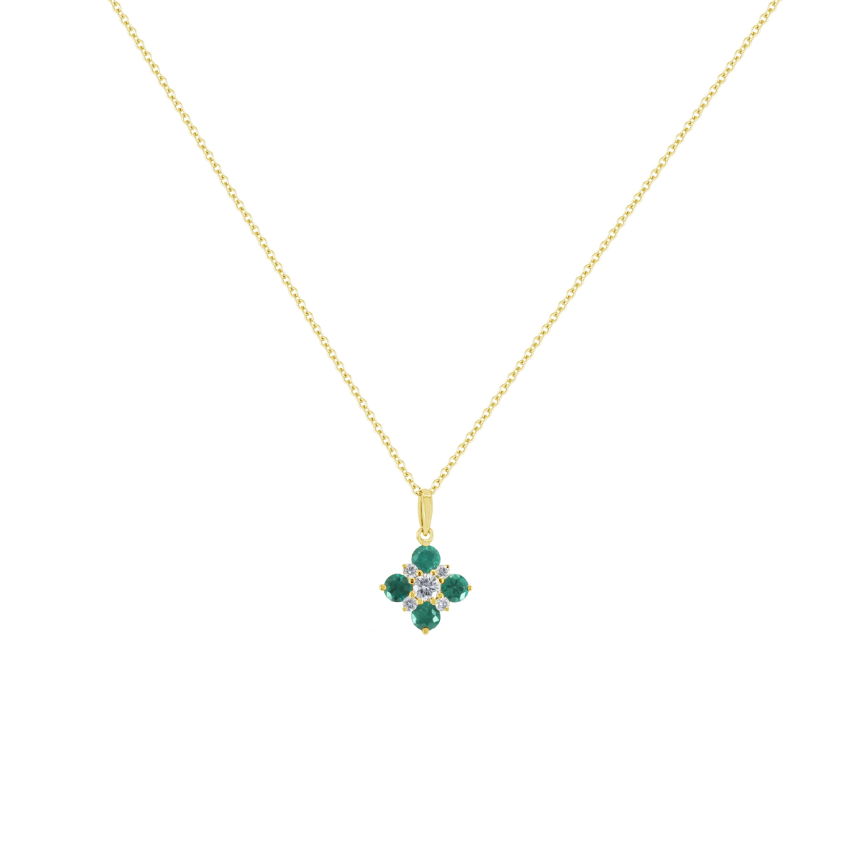 14K Yellow Gold Emerald and Diamond Pendant with Chain