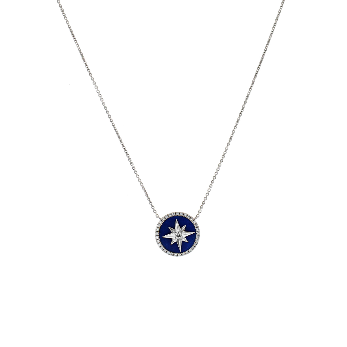 14K White Gold Lapis and Diamond North Star Necklace