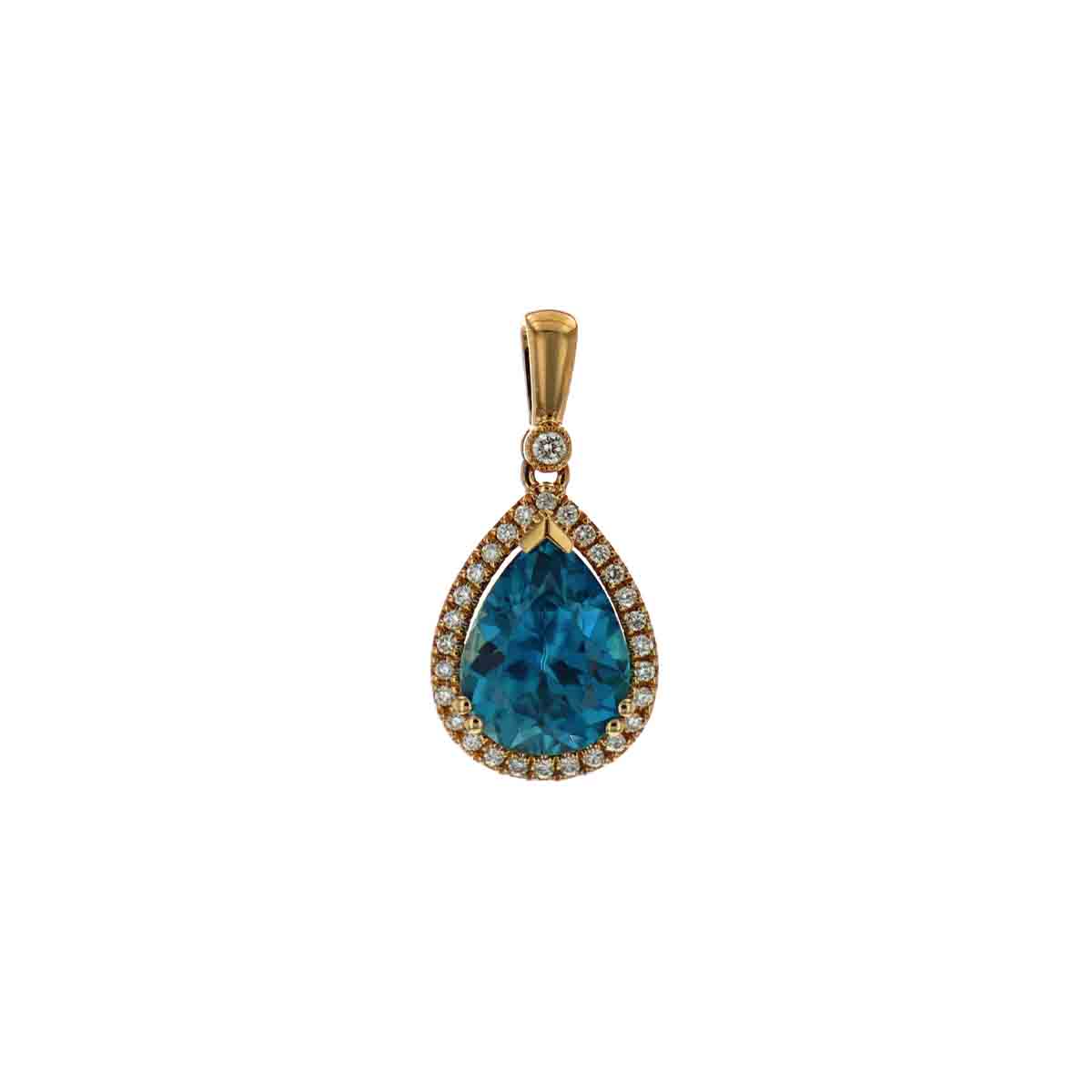 14K Yellow Gold Pear Zircona and Diamond Pendant