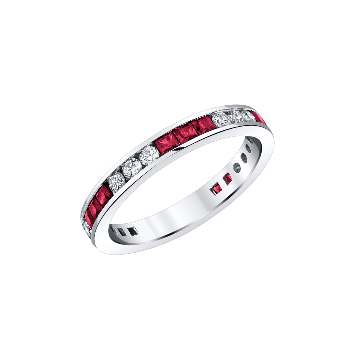 14K White Gold Ruby and Diamond Channel-Set Band