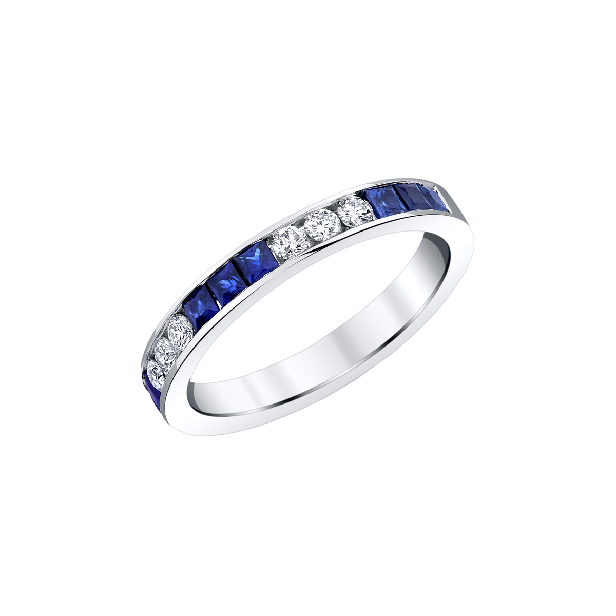 14K White Gold Sapphire and Diamond Channel-Set Band