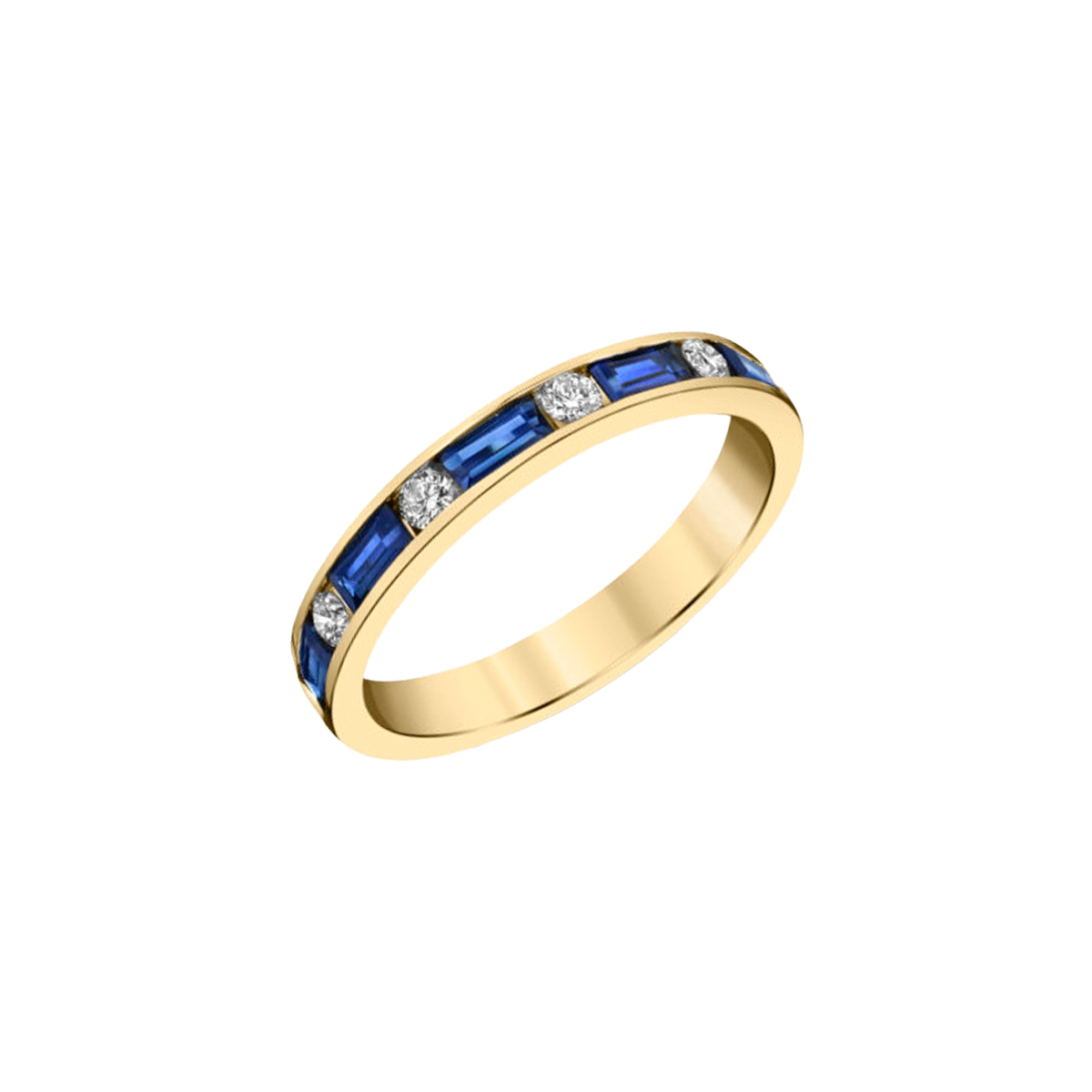 14K Yellow Gold Sapphire and Diamond Channel Band