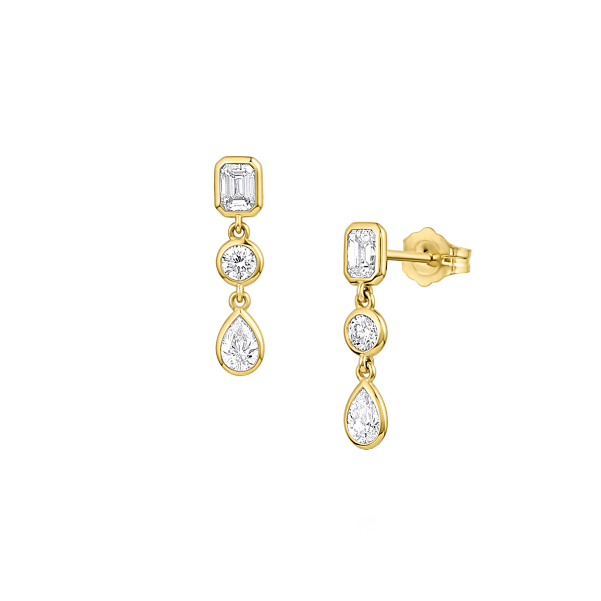 14K Yellow Gold Mixed-Shape Diamond Earrings