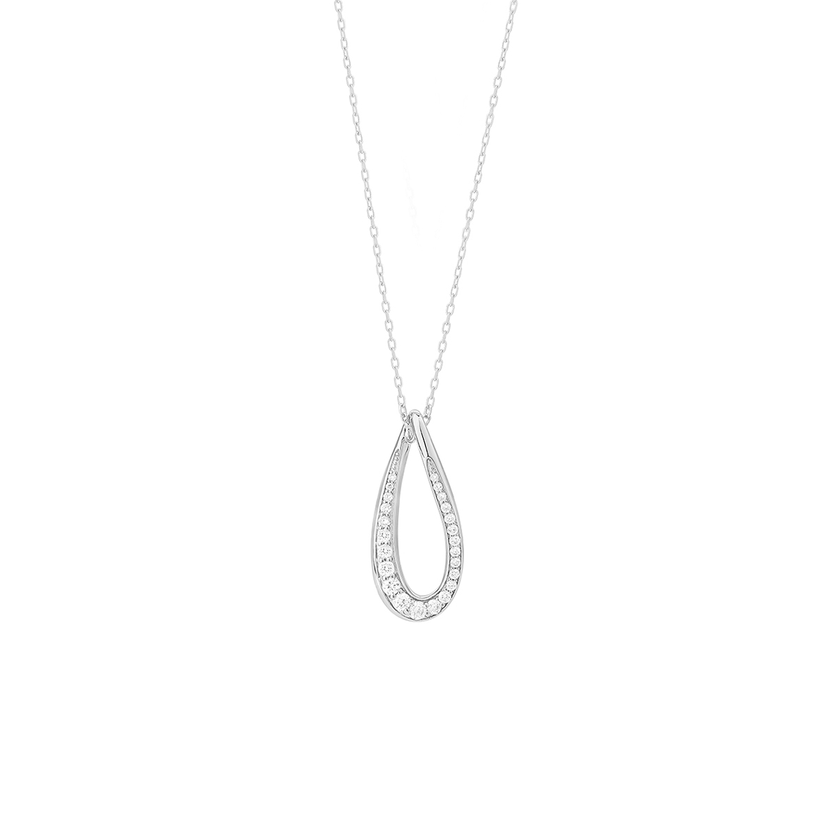 14K White Gold Diamond Tear Drop Pendant with Chain