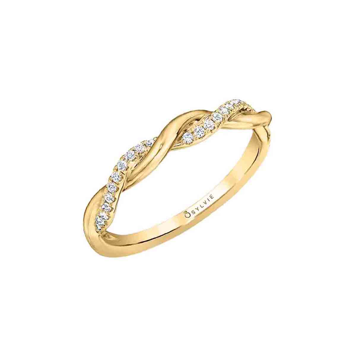 14K Yellow Gold Modern Spiral Diamond Wedding Band - Yasmine