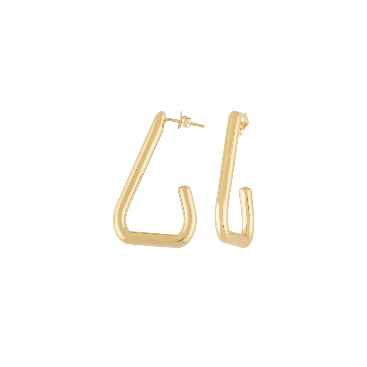 14K Yellow Gold Long Triangle Hoop Earrings