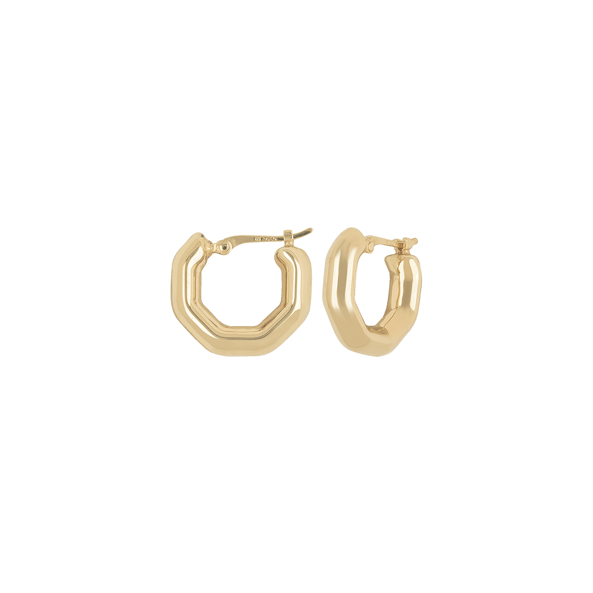 14K Yellow Gold Octagon Hoop Earrings