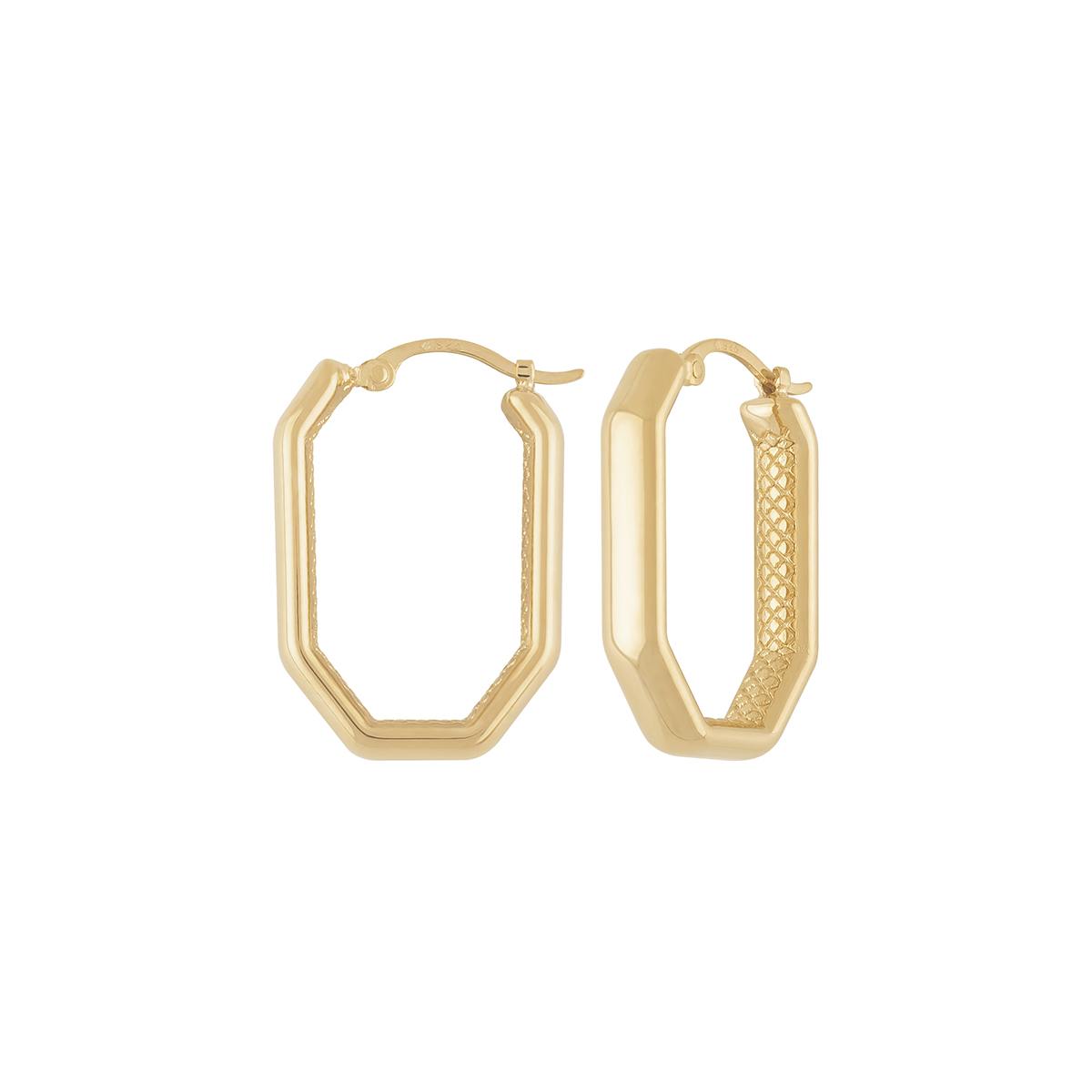 14K Yellow Gold Long Octagon Hoop Earrings