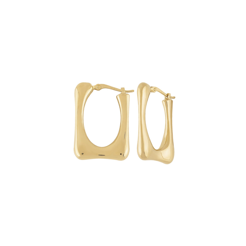 14K Yellow Gold Square Freeform Hoop Earrings