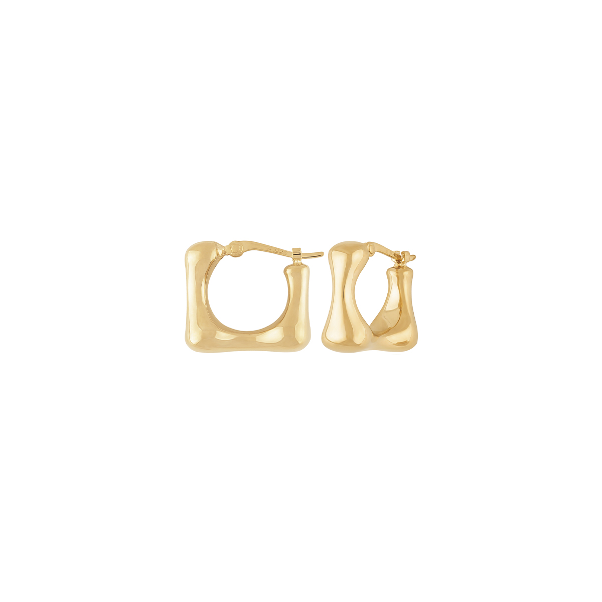 14K Yellow Gold Small Square Freeform Hoop Earrings