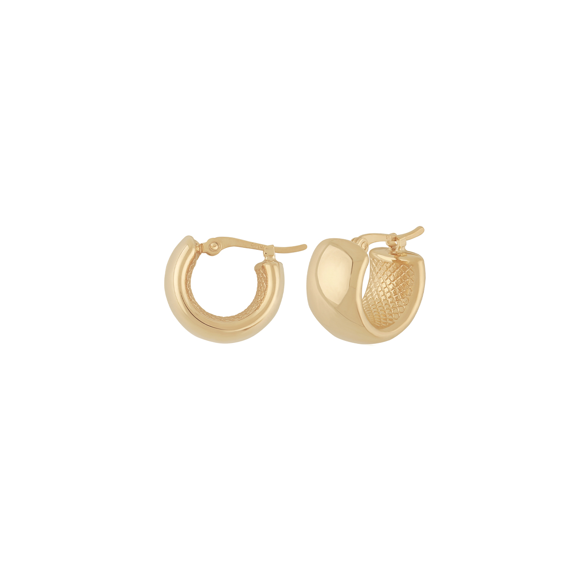 14K Yellow Gold 13 mm Plain Band Hoop Earrings