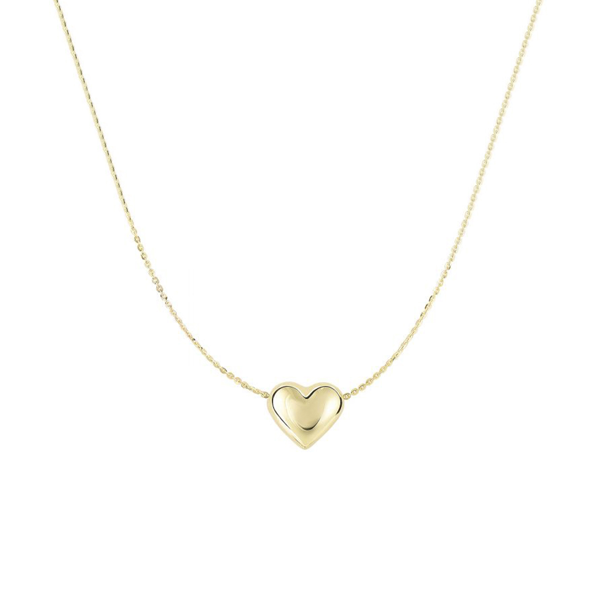 14K Yellow Gold Puff Heart Necklace