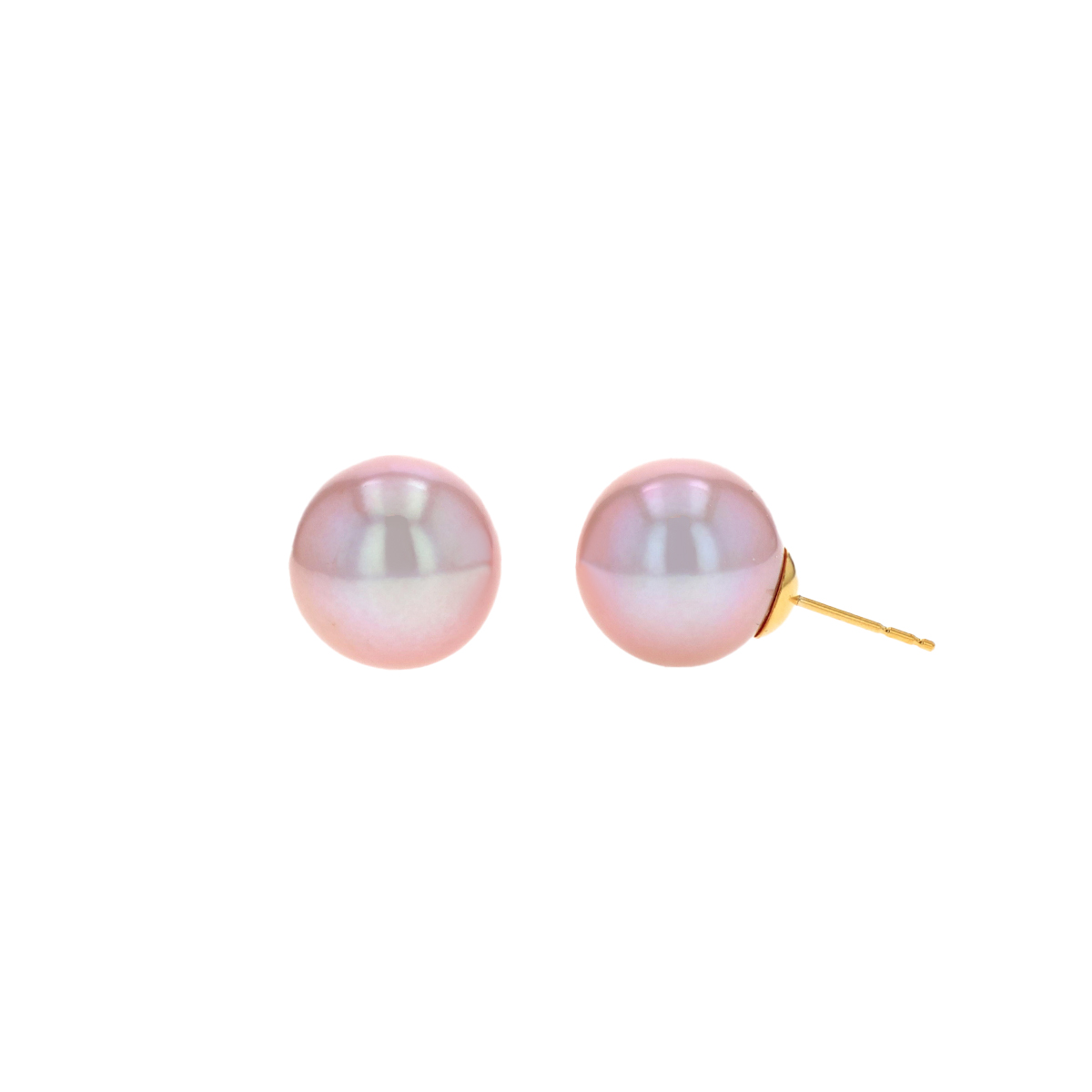 14K Yellow Gold 13-14 mm Pink Freshwater Pearl Earrings