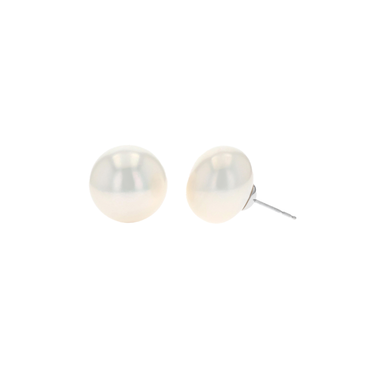 14K White Gold 16-17 mm Button Freshwater Pearl Earrings