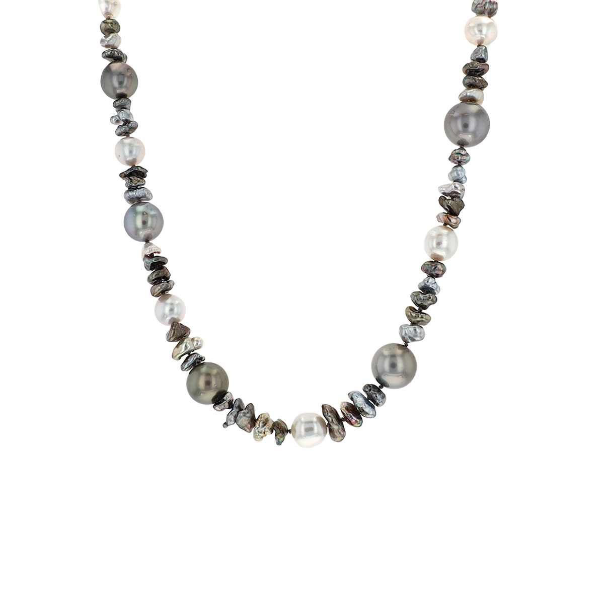 18K White Gold Tahitian and Keshi Pearl Necklace