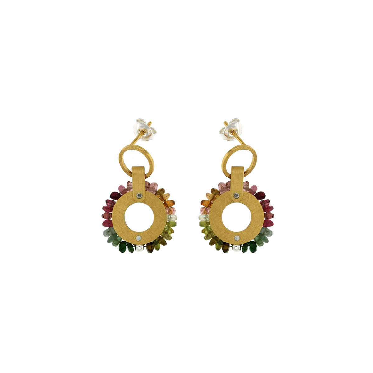 Gold Plated Sterling Silver Tourmaline Bead Circle Earrings