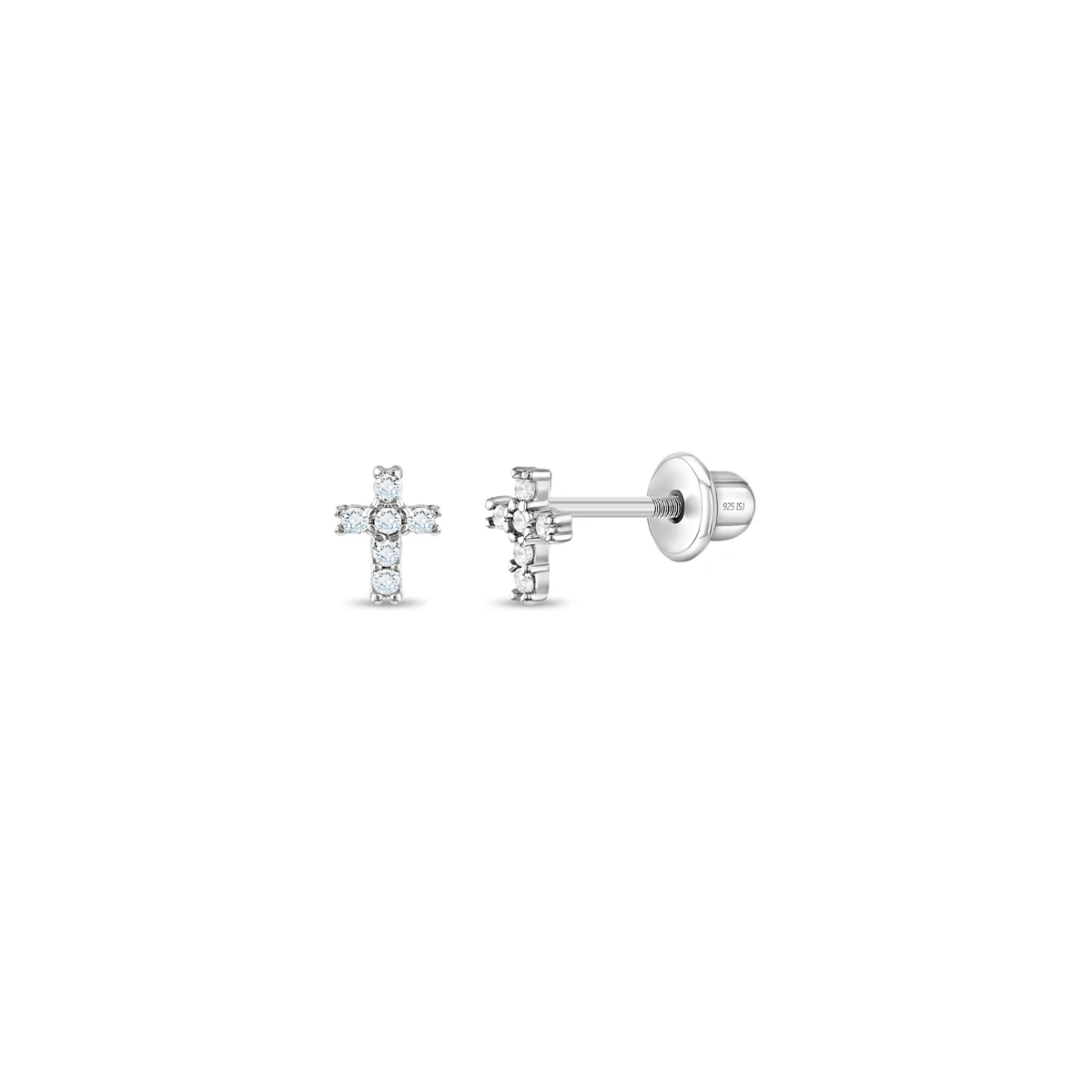 Children's Sterling Silver Cubic Zirconia Cross Stud Earrings