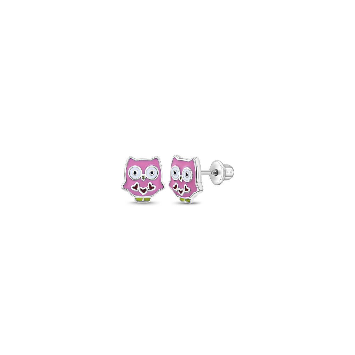 Children's Sterling Silver Enamel Owl Stud Earrings