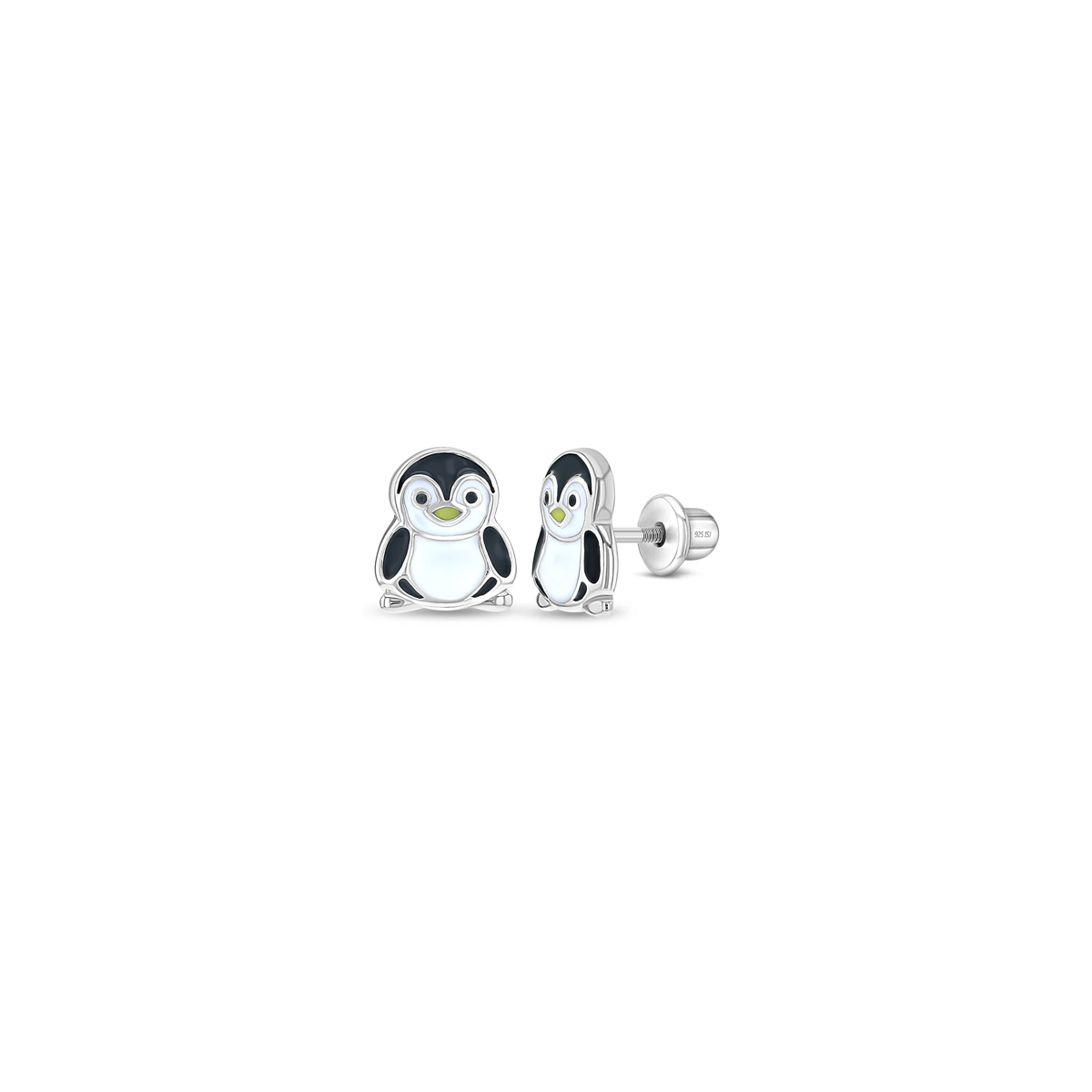 Children's Sterling Silver Enamel Penguin Stud Earrings