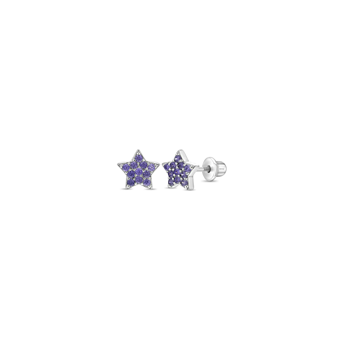 Children's Sterling Silver Purple Cubic Zirconia Star Stud Earrings