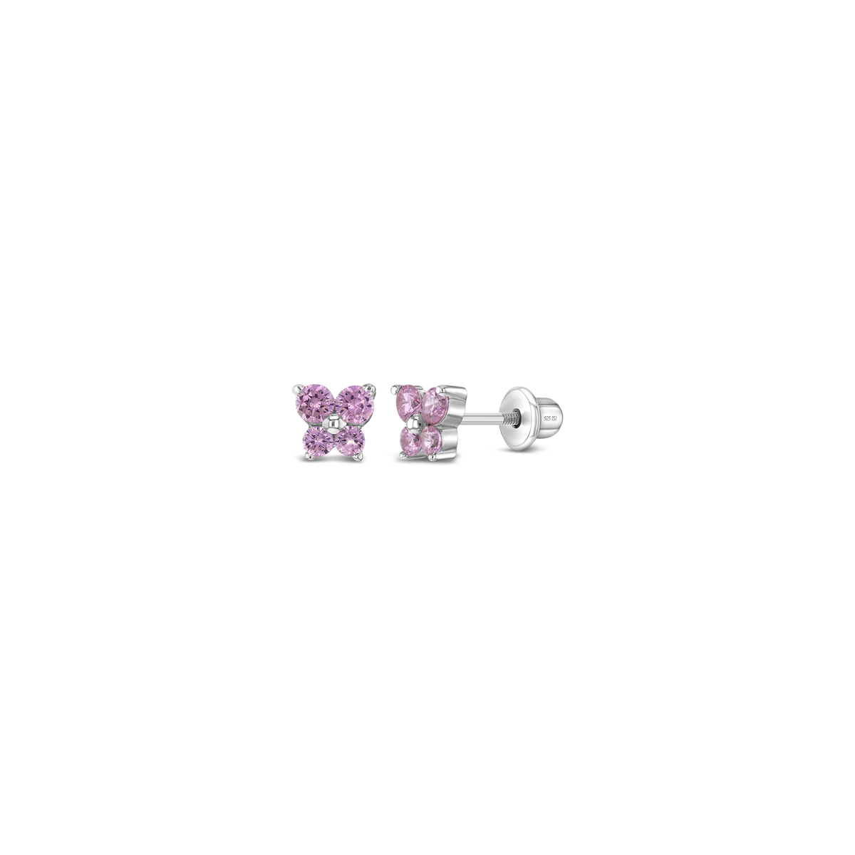 Children's Sterling Silver Pink Cubic Zirconia Butterfly Earrings