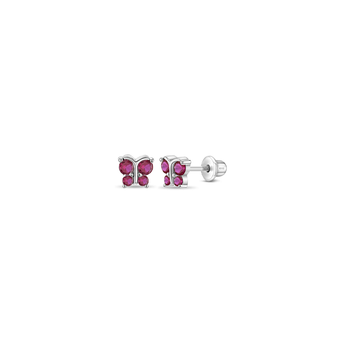 Children's Sterling Silver Fuchsia Cubic Zirconia Butterfly Earrings