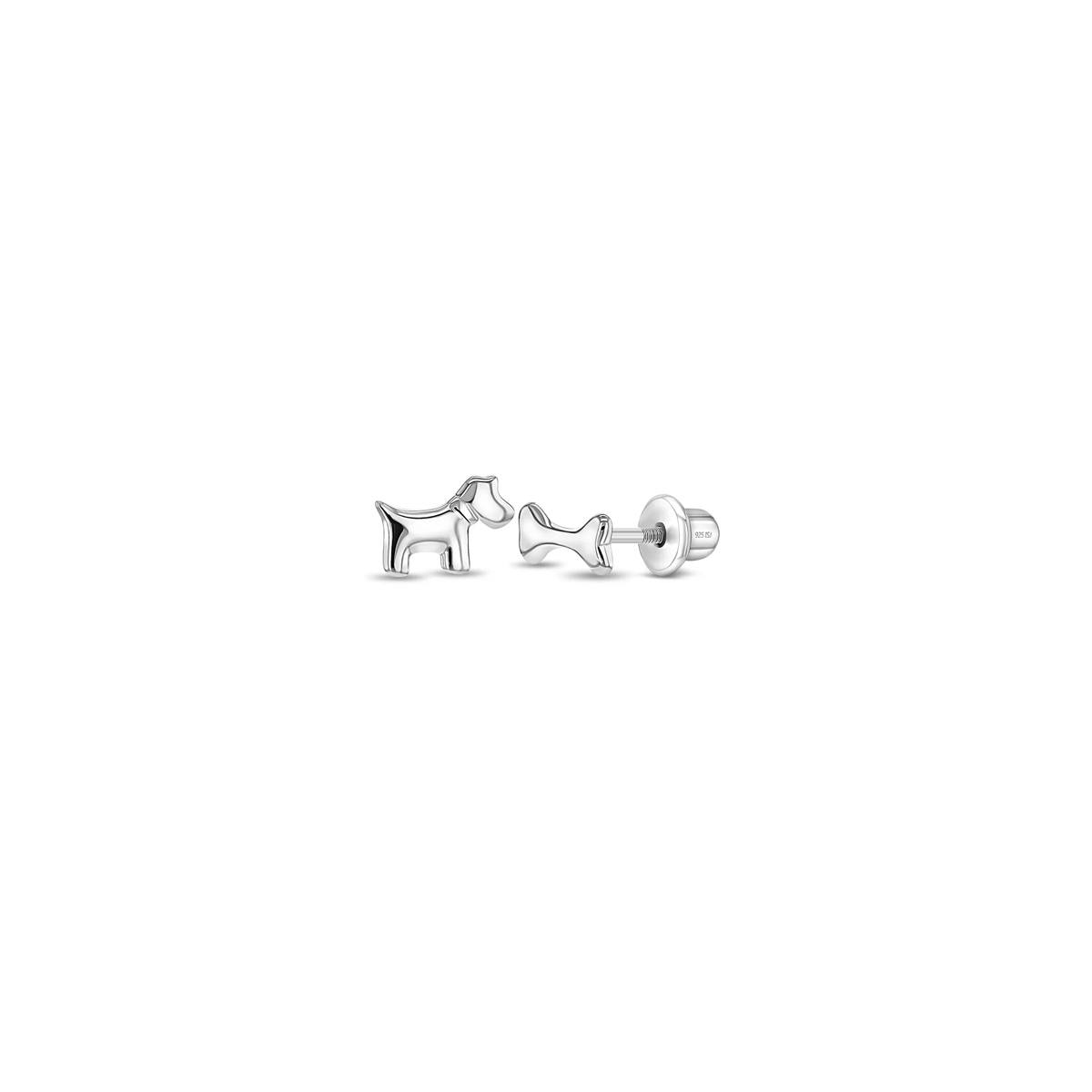 Children's Sterling Silver Dog & Bone Stud Earrings