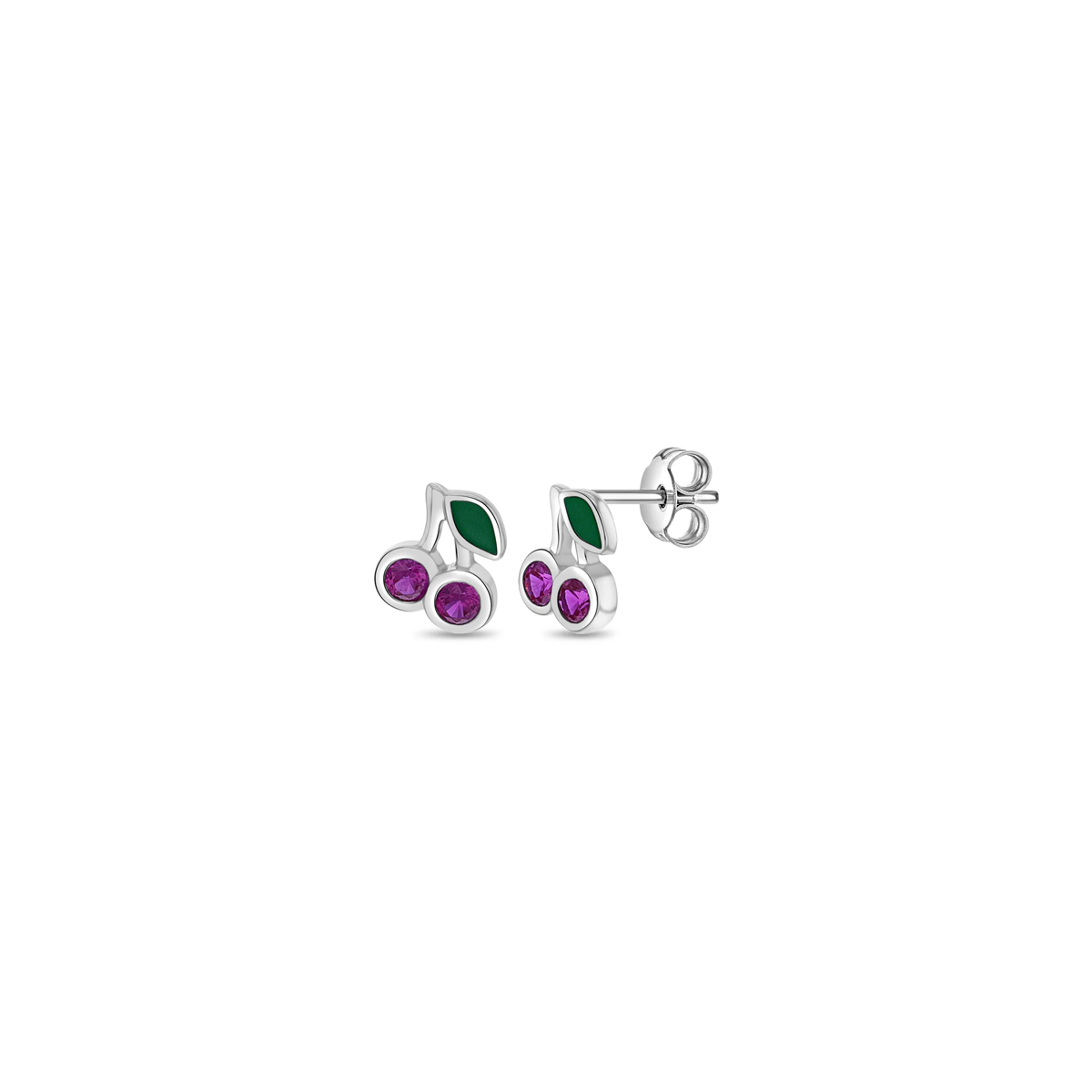 Children's Sterling Silver Cubic Zirconia and Enamel Cherry Earrings