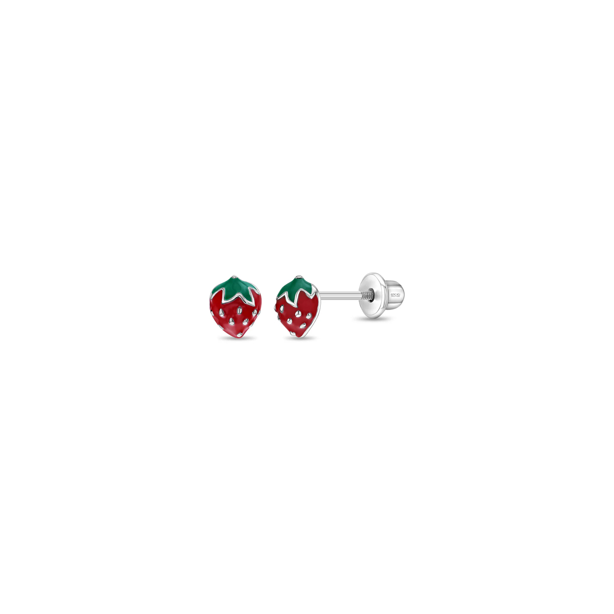 Children's Sterling Silver Enamel Strawberry Earrings