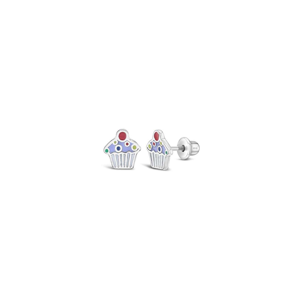 Children's Sterling Silver Enamel Cupcake Stud Earrings