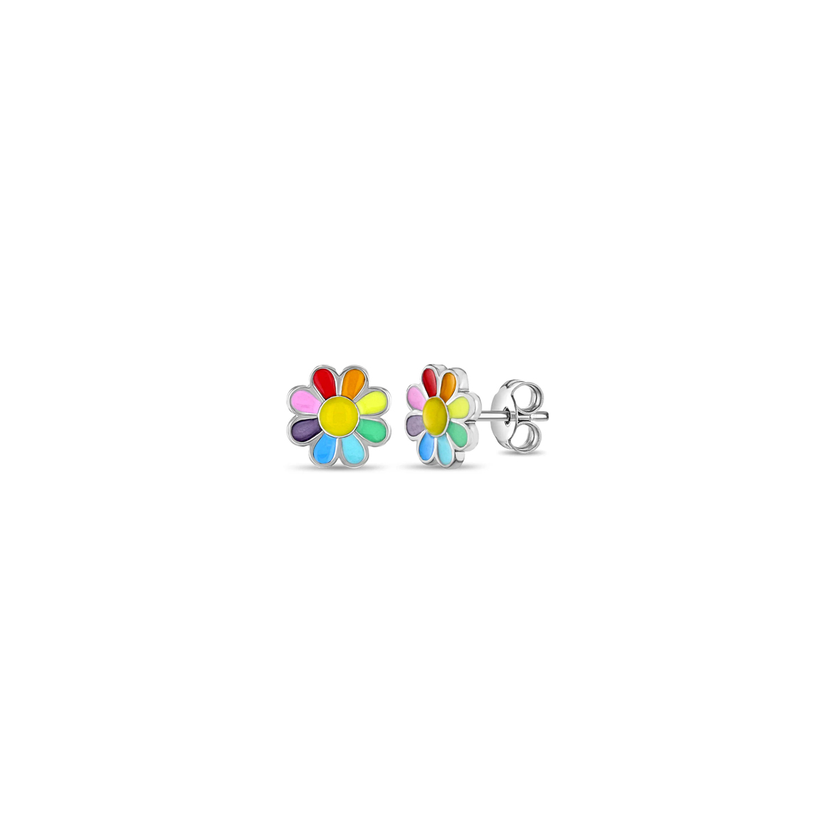 Children's Sterling Silver Enamel Rainbow Daisy Earrings