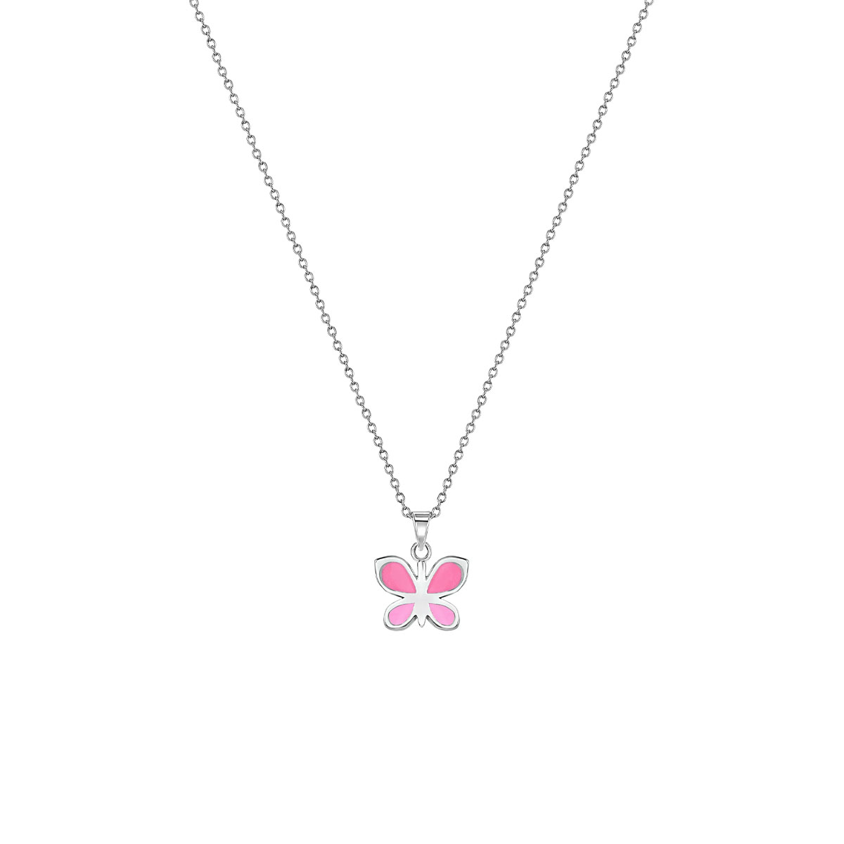 Children's Sterling Silver Pink Enamel Butterfly Pendant with Chain