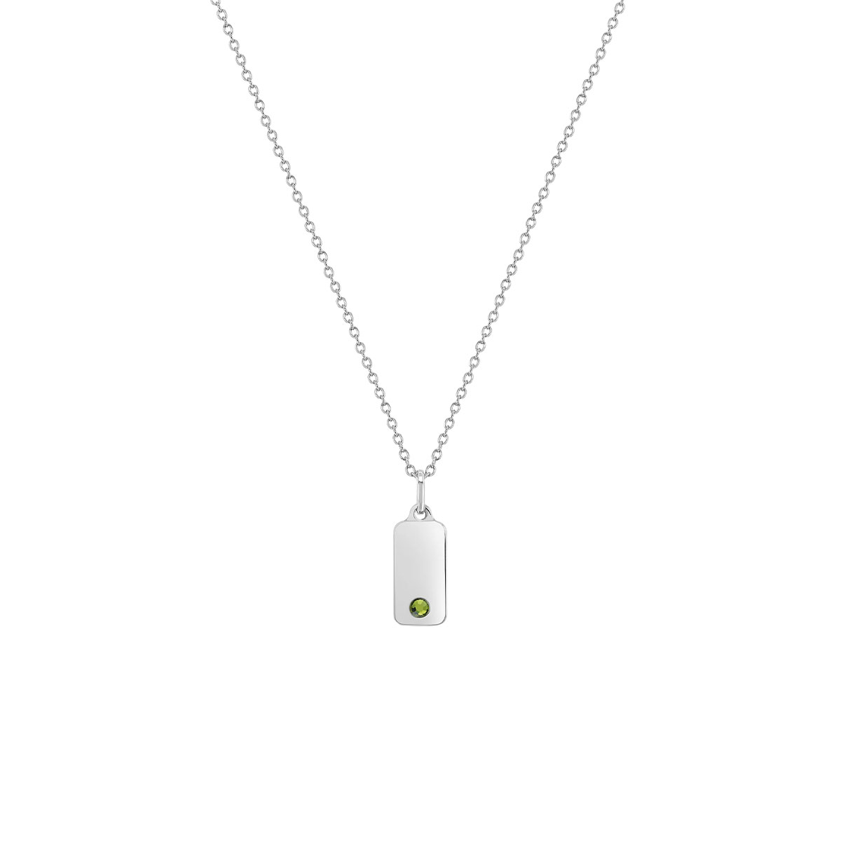 Children's Sterling Silver Green Cubic Zirconia Bar Pendant with Chain