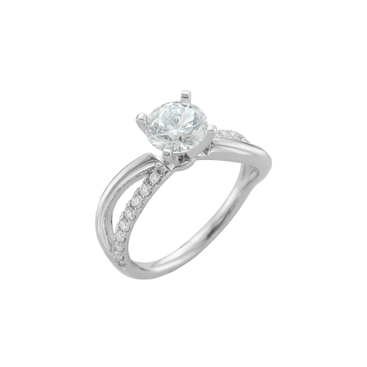 14K White Gold Diamond Split Engagement Ring Semi-Mounting