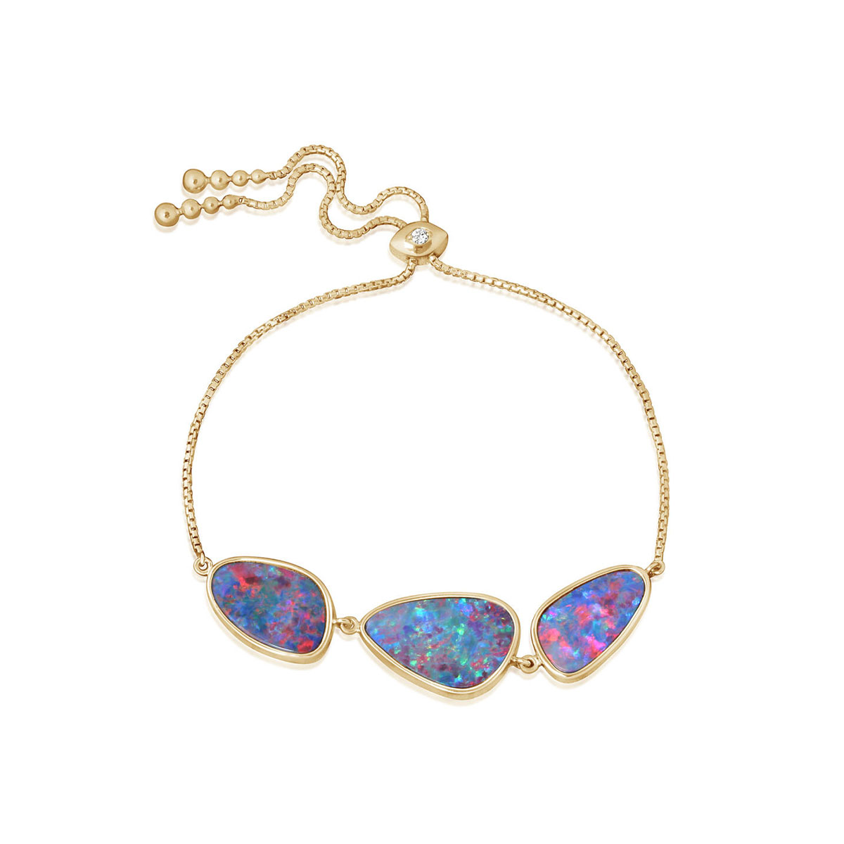 14K Yellow Gold Australian Opal Doublet and Diamond Bracelet