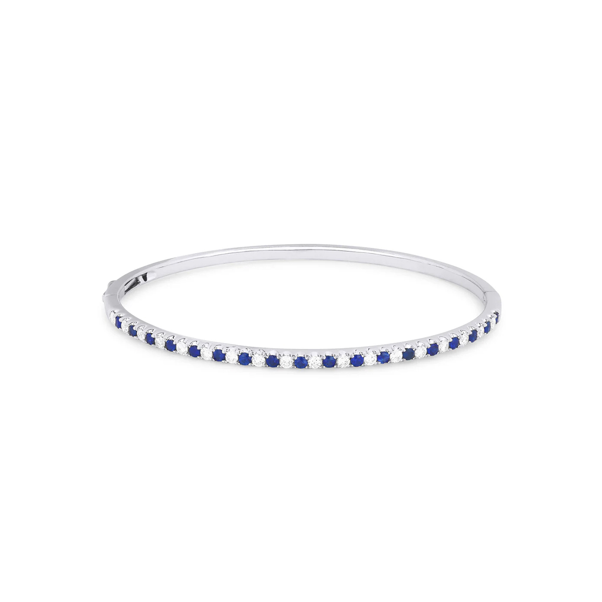 14K White Gold Sapphire and Diamond Bangle Bracelet